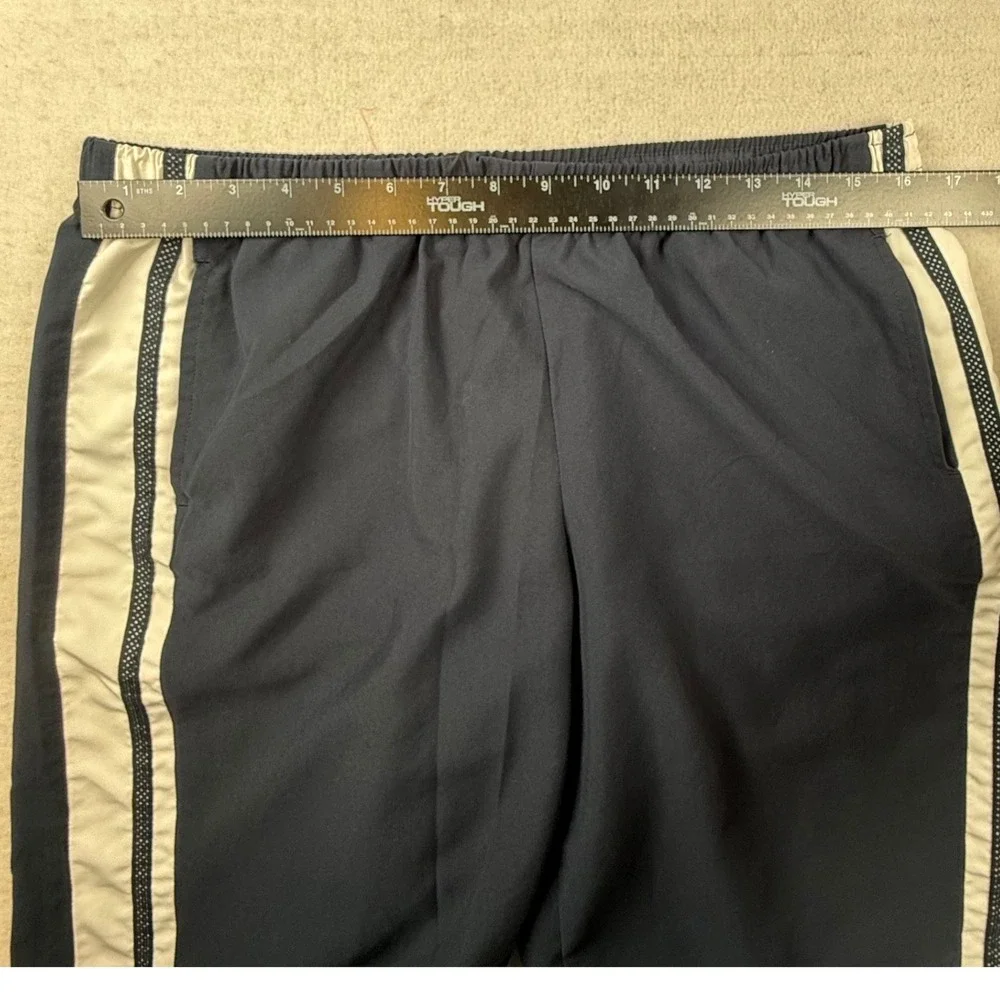 Nike Youth Large Navy Blue White Striped Track Pants Swoosh L 12-14 Y2K gorpcore